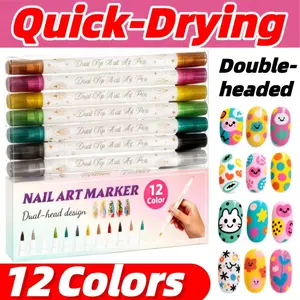 12-Colors Nail Art Paint Brush Set | Fast-Drying AcrylicDotting Pens, Full-Color Nail Dotting Tools, Suitable forHome Use, Valentine' s Day, Mother' s Day, Nail DottingTools, Nail Line Drawing Tools, DIY at Home