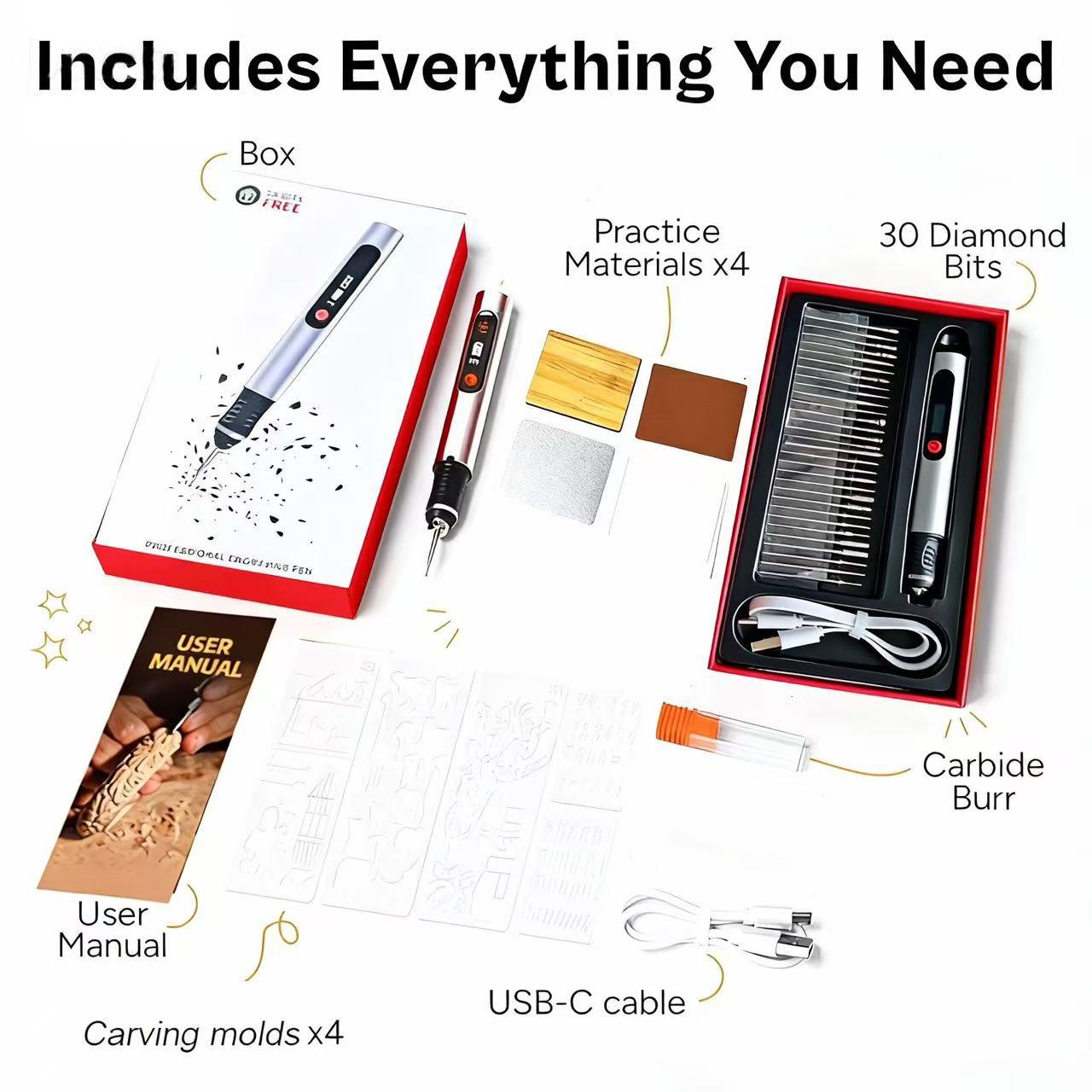 Engraving Pen with 30 Free Diamond Bits | Perfect Mother's Day Gift, Easy to Use, USB-C Fast Charging, 3 Speed 8000-21000 RPM for Personalized DIY Gifts