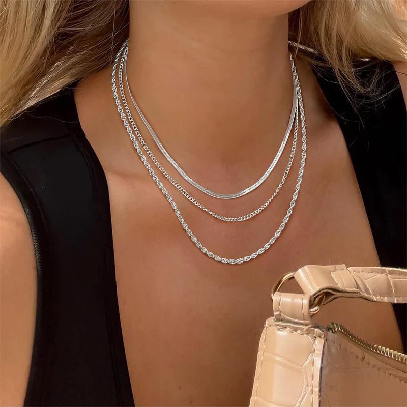 Minimalist Fashionable Necklaces Herringbone 3 Pcs for Women,Dainty Snake Chain Choker Necklaces Simple beautifu lBlack Friday Jewelry Gift for Women