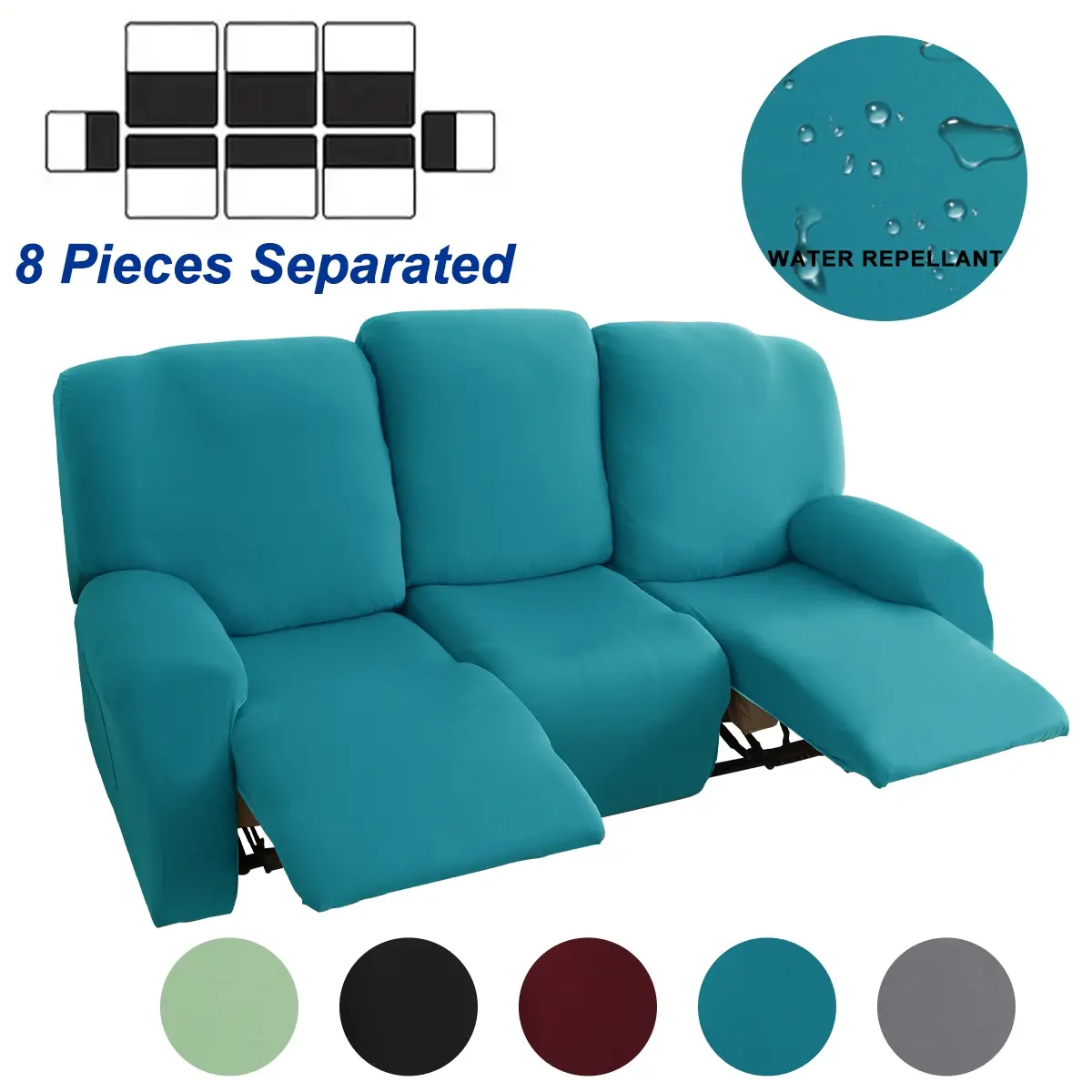 Set of 8 Four-Season Solid Color Sofa Covers, Suitable for Three-Seater Recliner, Spill-Proof, Home Decoration, Sofa Protector, Reusable Couch Protector, Stretch Sofa Cover, Elastic Sofa Slipcover, Washable Sofa Cover, Stretchable Sofa Cover