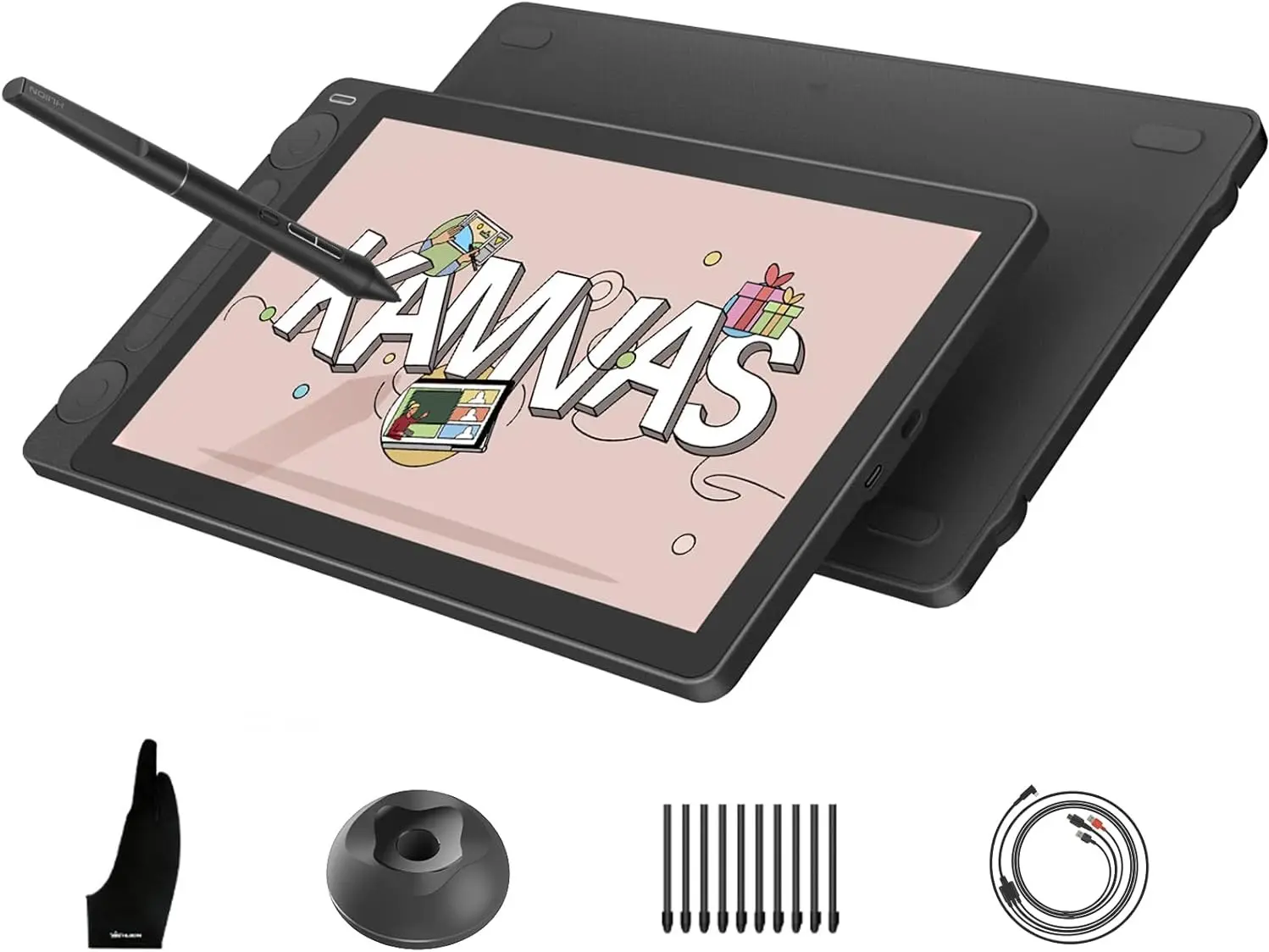 HUION Kamvas 13 Gen 3 Writing Digital Drawing Pad, 13.3-inch Full Laminated Graphics Drawing Tablet with Anti-Sparkle Canvas Glass, 99% sRGB, PenTech 4.0, 16384 Pen Pressure, Dual Dials, USB-C Devices for Digital Art (Black)
