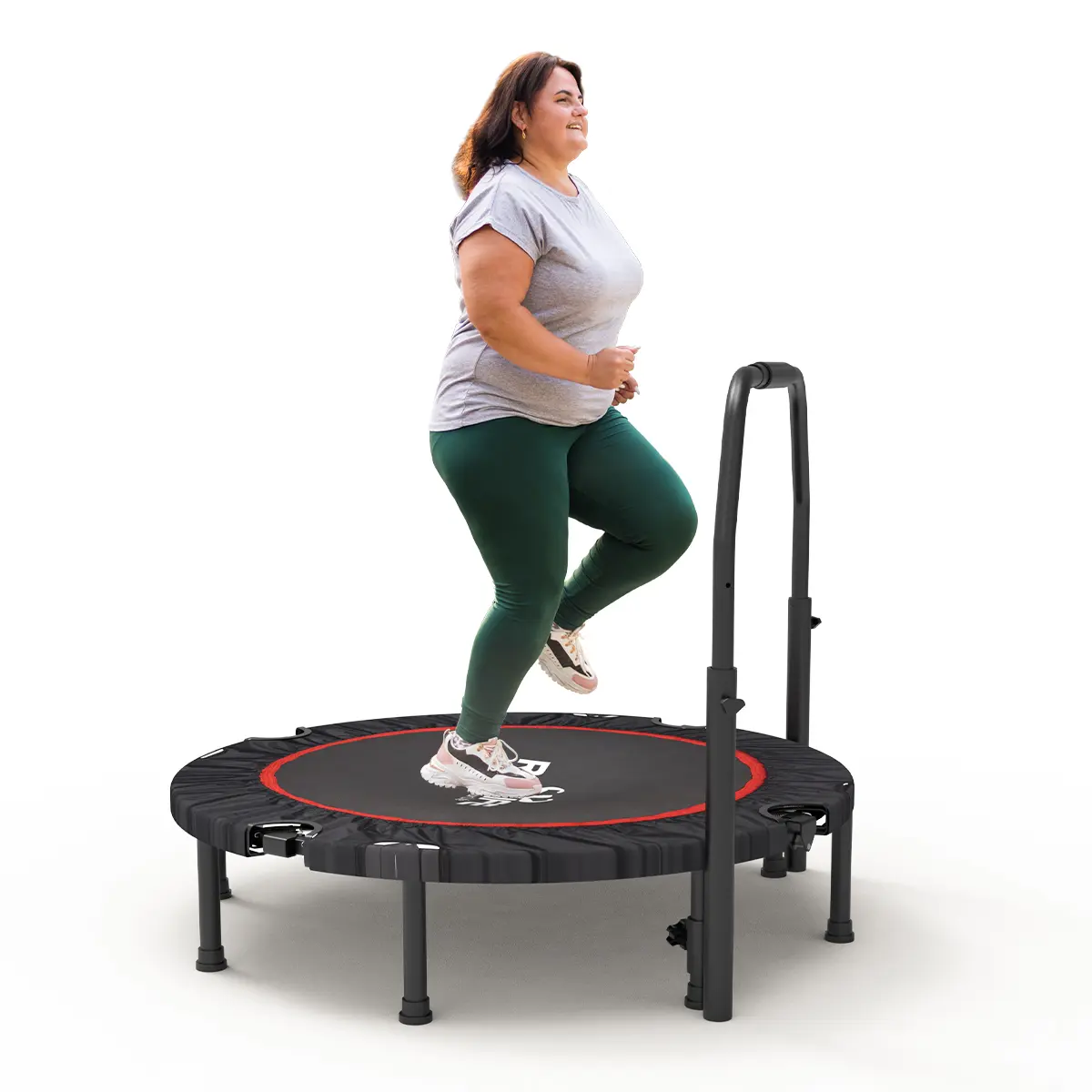 RELIFE 48-Inch Foldable Heavy Duty Trampoline Jumping Bouncer for Adults & Kids, 5-Level Adjustable Handle Bar, 440LBS Max Load, Portable Home Workout Equipment for Indoor Garden Exercise, Rebounder Fitness Trampolines