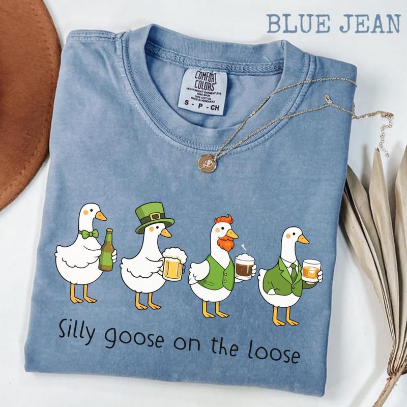 Comfort Colors Silly Goose On The Loose Beer Shirt, St Patrick’s Day Goose Shirt, Funny Irish Goose Tee, Lucky Goose Shirt