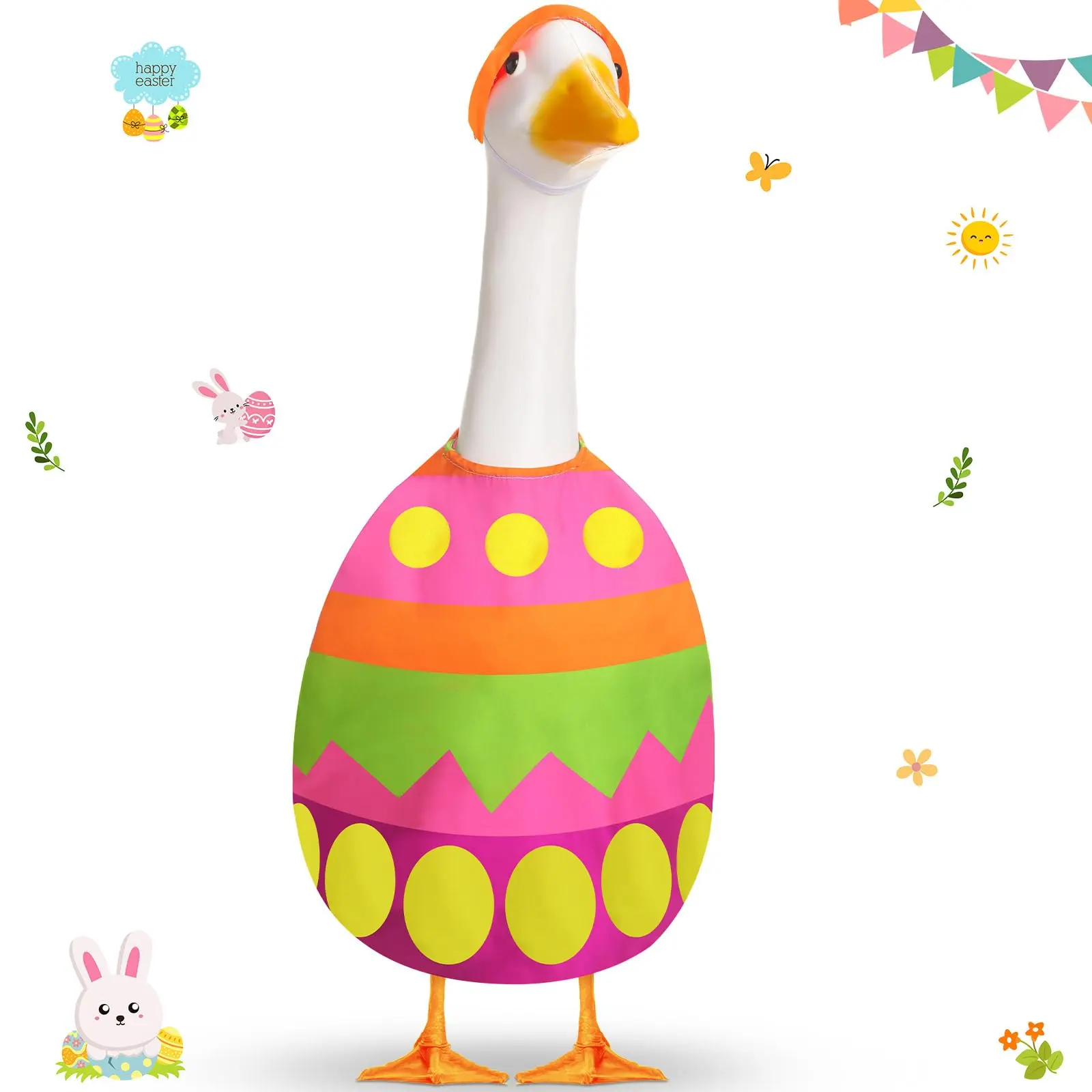 Easter Bunny Porch Goose Outfit for 23 inch Plastic Cement Goose, Easter Egg Porch Goose Costume Lawn Goose Clothes Easter Bunny Porch Goose Outfit for 23 inch Plastic Cement Goose, Easter Egg Porch Goose Costume Lawn Goose Clothes