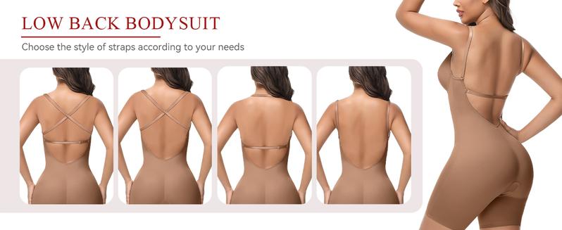 SHAPSHE Backless Plunge Seamless Shapewear Bodysuits Full Body Tummy Control Built In Bra with Plunge Low Back Body Shaper for Wedding Party