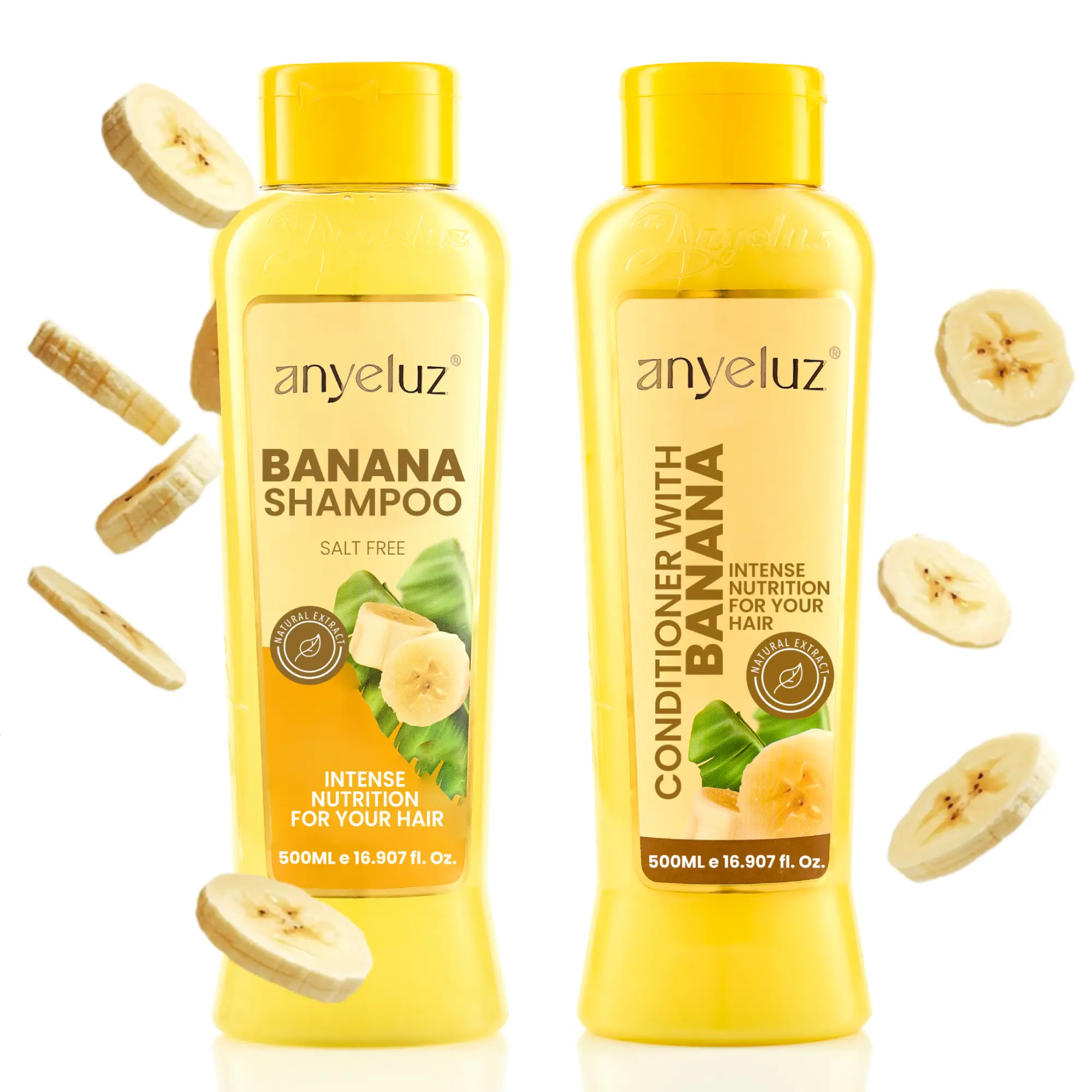 ANYELUZ Banana Hydrating Shampoo and Conditioner Set, Sulfate-Free Moisturizer Duo for Dry, Damaged, and Color-Treated Hair, Sulfate Free Shampoo, Cleanser, Beauty Products