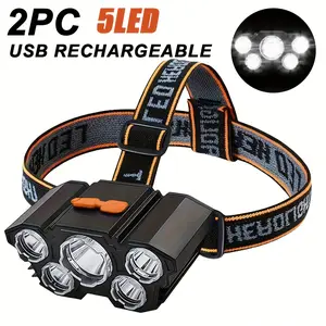 5LED Rechargeable USB Headlamp,Super Bright Head Lights for Forehead for Camping Running Fishing Home Outdoor Emergency Use Compact & Easy to Use Sport Jogging Equipment,USB Headband Flashlight,A Christmas Gift for Dad multimode