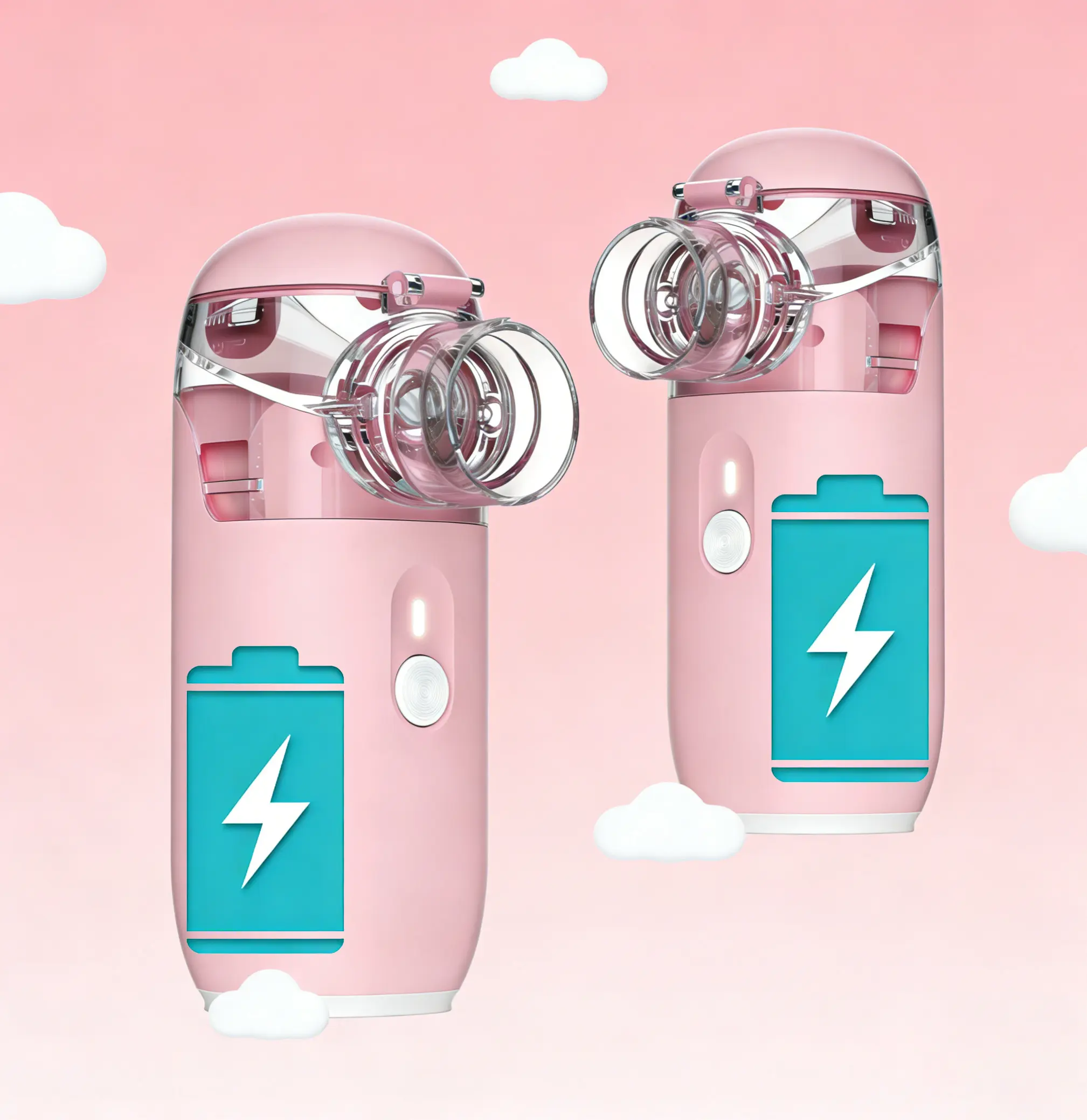 2PCS USB PINK Rechargeable Ultrasonic Handheld Mist Sprayer with Built-in 400mAh Battery, Includes Mask & Mouthpiece, Compact & Self-Cleaning, Ideal for Home & Travel Use（No need to install batteries.）