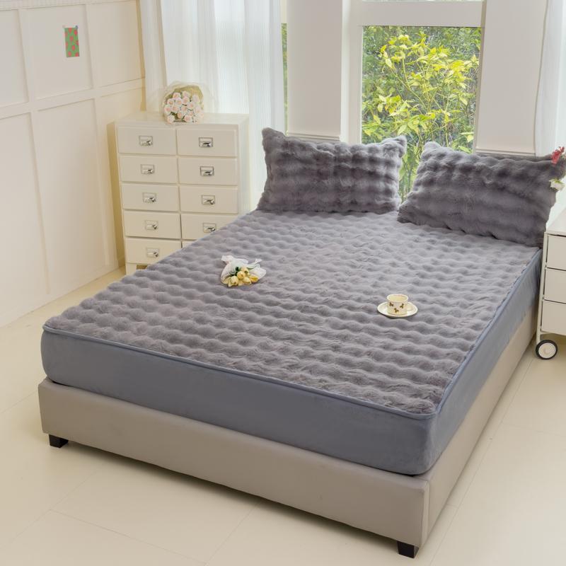 {Valentine's Day }H&D Fluffy Faux Rabbit Fur Fitted Sheet 3PC Set for bed Mattress Cover with two pillow cases, Ultra-Soft Fleece, Warm Cozy Elegant, plush soft warm, Gift for Girls and Women