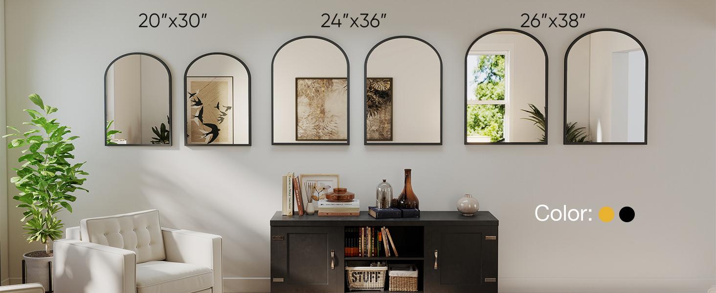 Arched Gold Bathroom Mirror Wall Mounted Vanity Metal Frame Mirror for Bedroom, Entryway, Living Room Mirrored Furniture