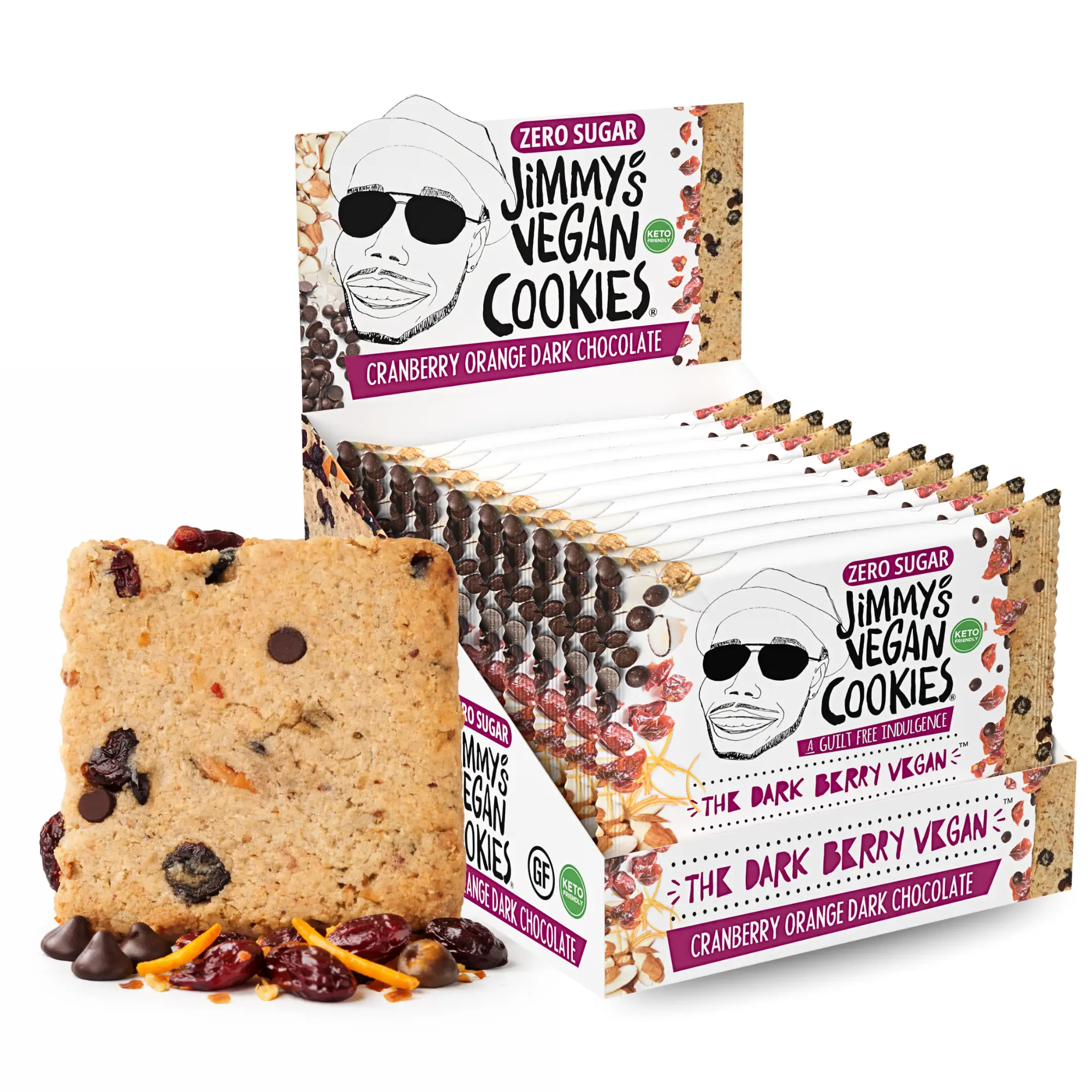 Jimmy’s Vegan Cookies-Dark Berry Vegan, Cranberry Orange Dark Chocolate Chip (Zero Sugar, Gluten Free, KETO)