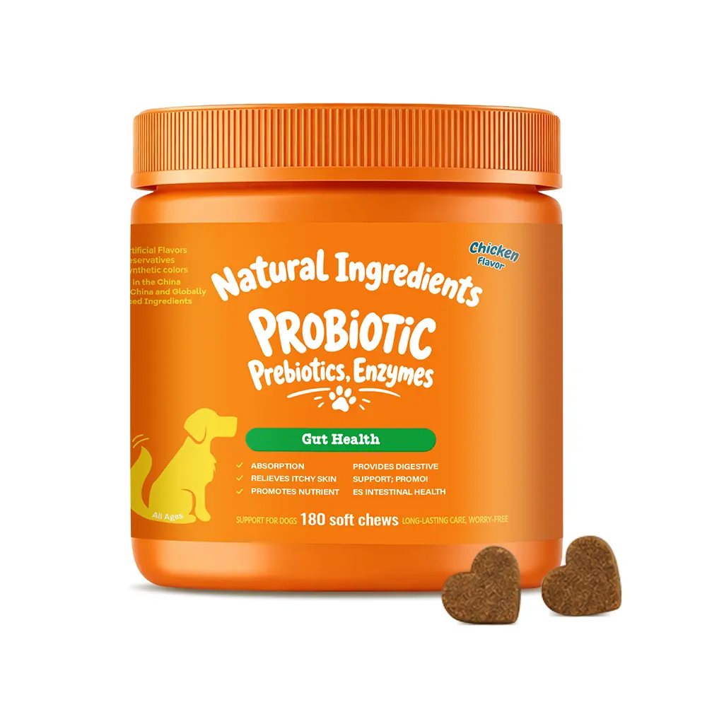 Natural Dog Probiotic Soft Chews Relieve Sensitive Stomach & Itchy Skin | Prebiotics Enzymes Gut Health Supplement 180 Chicken Flavor Treats for All Ages Dogs#DogSoftChews #NaturalPetSupplements #PuppyHealth #Wellness support stress everyday fleatick