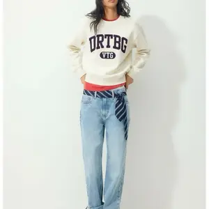 Vintage Style DRTBG VTG Crewneck Sweatshirt Cream Embroidered Logo Pullover