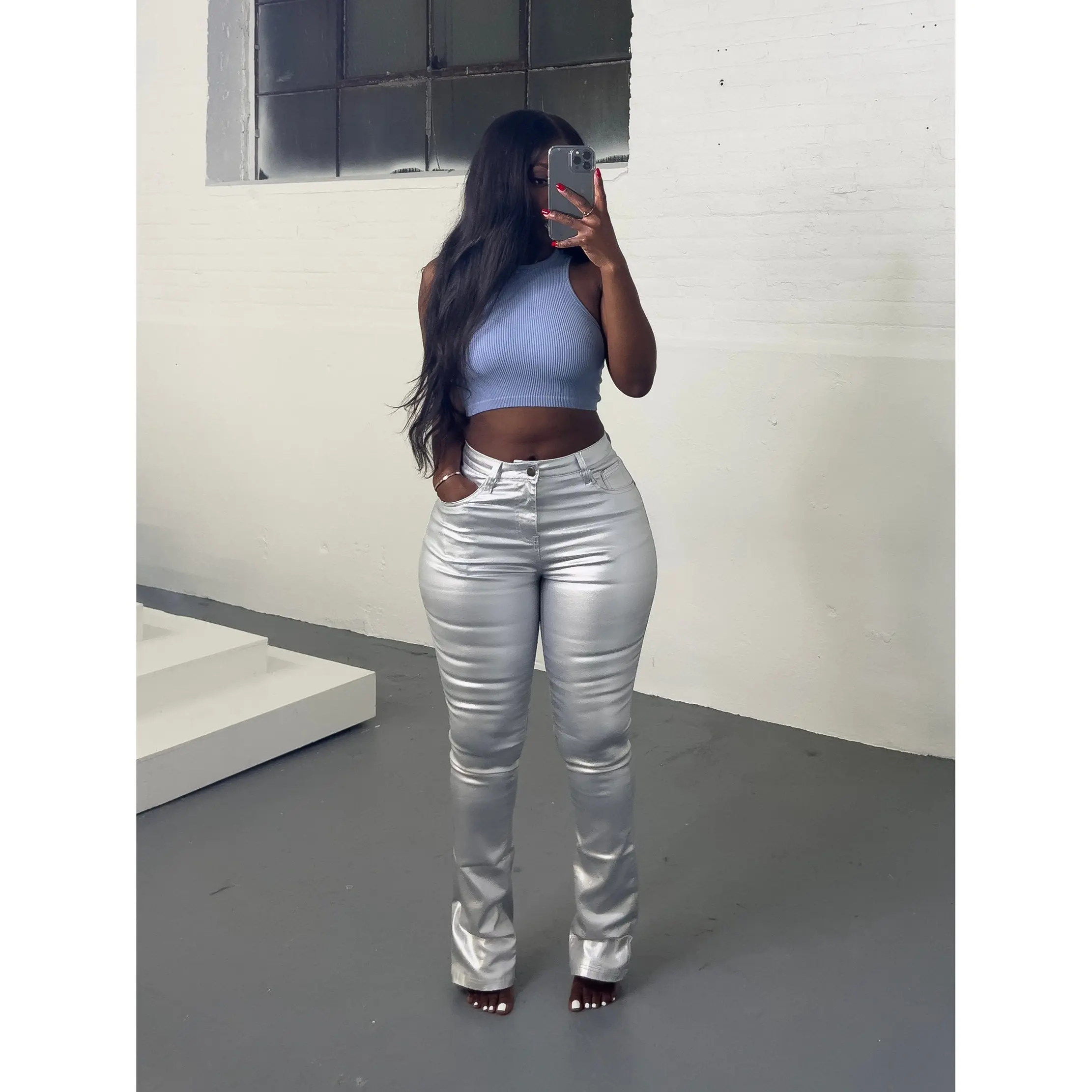 Nala Coated Jeans - Silver