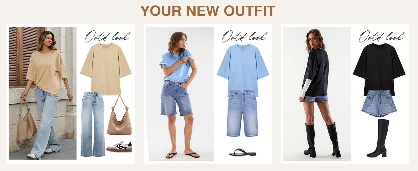 Imily Bela Womens 2026 New Summer Style Oversized Half Sleeve T-Shirts Casual Crew Neck Tunic Tops Loose Fit Boxy Basic Tees