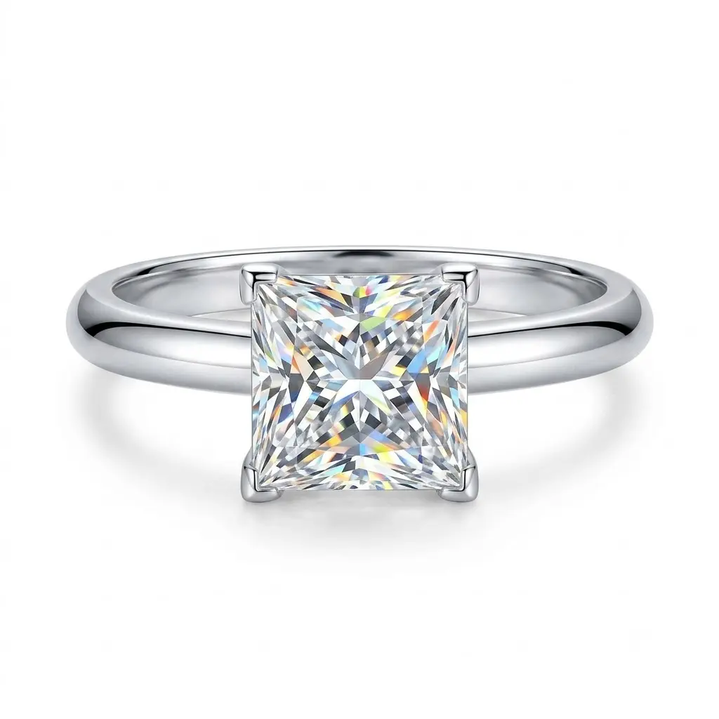 (Princess Cut 1/2CT) 925 Sterling Silver Synthetic Moissanite Ring,princess cut solitaire ring, square moissanite ring, princess cut silver ring, classic princess cut ring, real moissanite ring, princess cut wedding ring