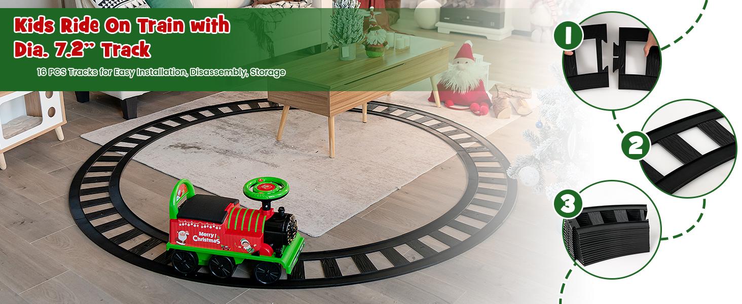 Costzon 6V Electric Ride on Train with 16 Track Pieces, Toddler Ride-on Train Set with Flashing Light, Storage Seat & Anti-tilt Device,Playable Without Tracks, Gift for Boys Girls,Christmas Festival Gift Black Friday Cyber Monday