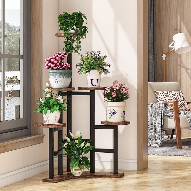 Tribesigns Corner Plant Stand Indoor, 6 Tiered Plant Shelf Flower Stand Wood Organiser Racks Decor Wooden