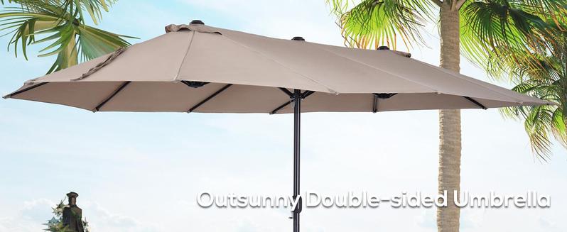 Outsunny Extra Large 15ft Patio Umbrella, Double-Sided Outdoor Umbrella with Crank Handle and Air Vents for Backyard, Deck, Pool, Market, without base