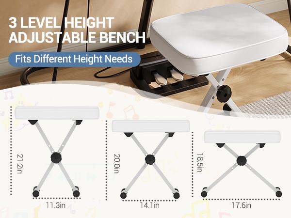 Piano Stool, Adjustable Height and Padded Seat Stool for Bedroom, Hallway and Living Room Decor，White