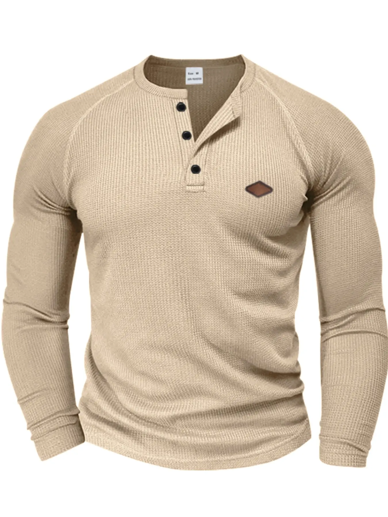 Men's Long Sleeve Waffle Knit Casual Shirt, Quick-Dry Fitted Henley Top for Spring & Fall, Comfortable American Classic Style Tee, Textured Knit Tops, Knitwear