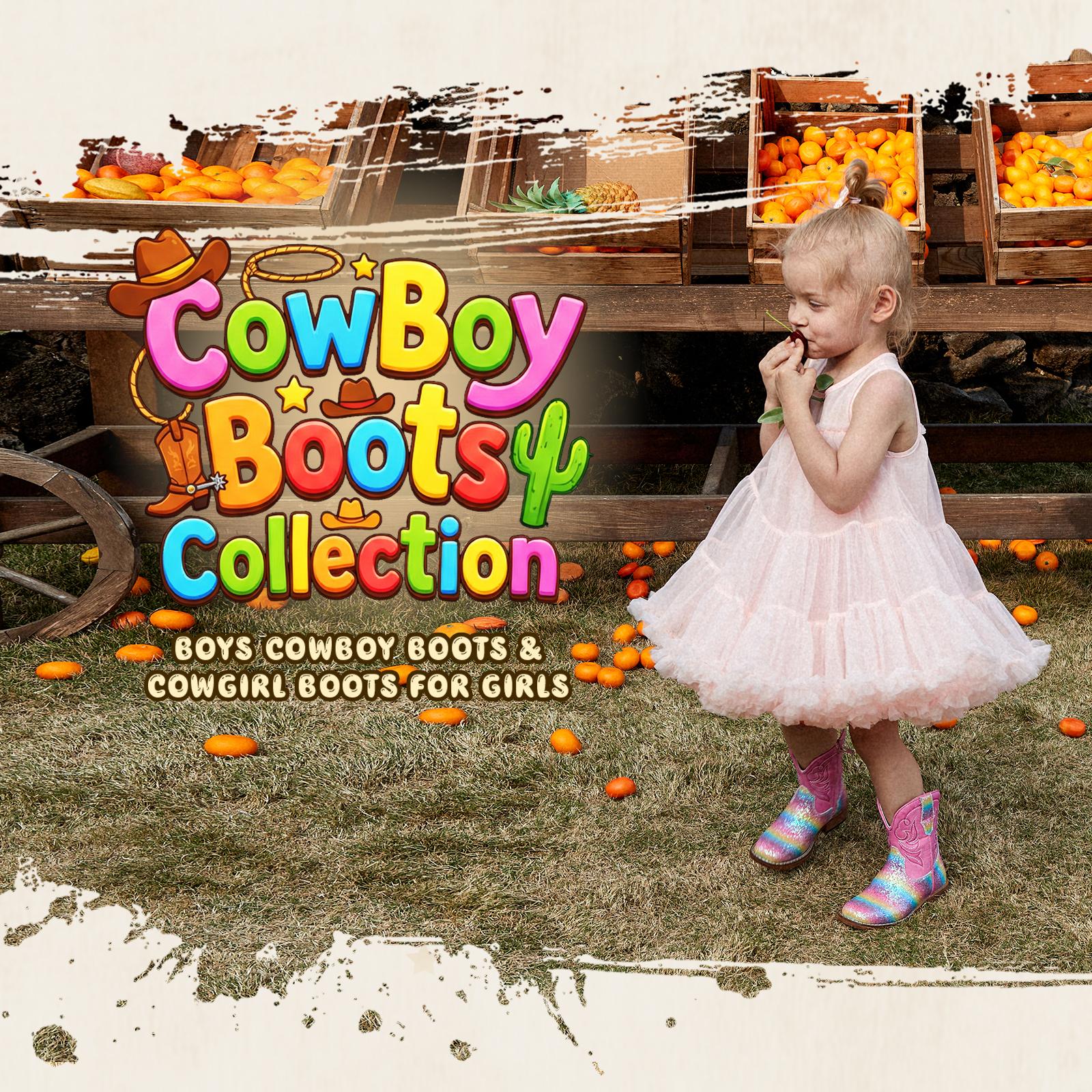 IUV Girls Cowgirl Boots Toddler Boys Cowboy Boots for Kids Western Square Toe Riding Mid Calf Boot