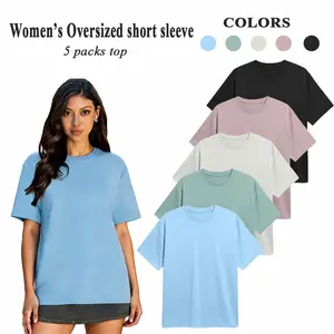 HOPLYNN  5 Pack Workout Oversized T Shirts for Women, Short Sleeve Plus Size Baggy Dry Fit Athletic Gym Shirts Tops Tees