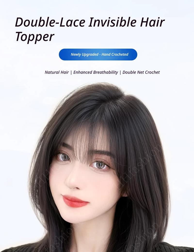 7x11cm V-shaped frontal hairpiece Women's real hair, fully hand-woven, thin bangs.Invisible, seamless, natural, and comfortable.Increase hair volume and cover up thinning hair.Become younger and more stylish.