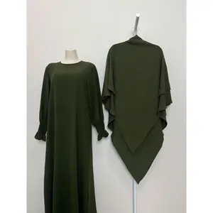 Women's Solid Color Long Sleeve Dress & Hijab Set, Modest Two-piece Outfits for Daily Wear, Women's Islamic Clothing for All Seasons, Modest Muslim OutfitsGiftGift