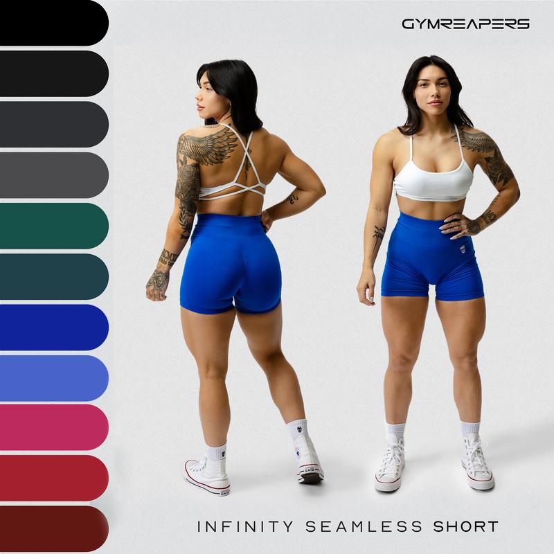 Gymreapers Infinity Seamless Gym Scrunch Shorts for Women 1 Pair Moisture Wicking Breathable Fabric Diamond Gusset Crotch Scrunch Back Two Tier Waistband High Waist Compression Fit Squat Proof Athletic Workout Shorts for Gym Training Fitness