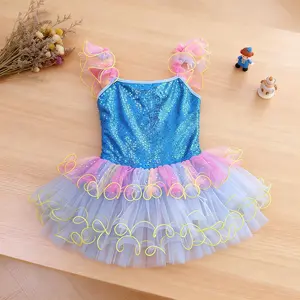 Girls Sequin Tutu Dress Ruffled Trim Princess Party Dress