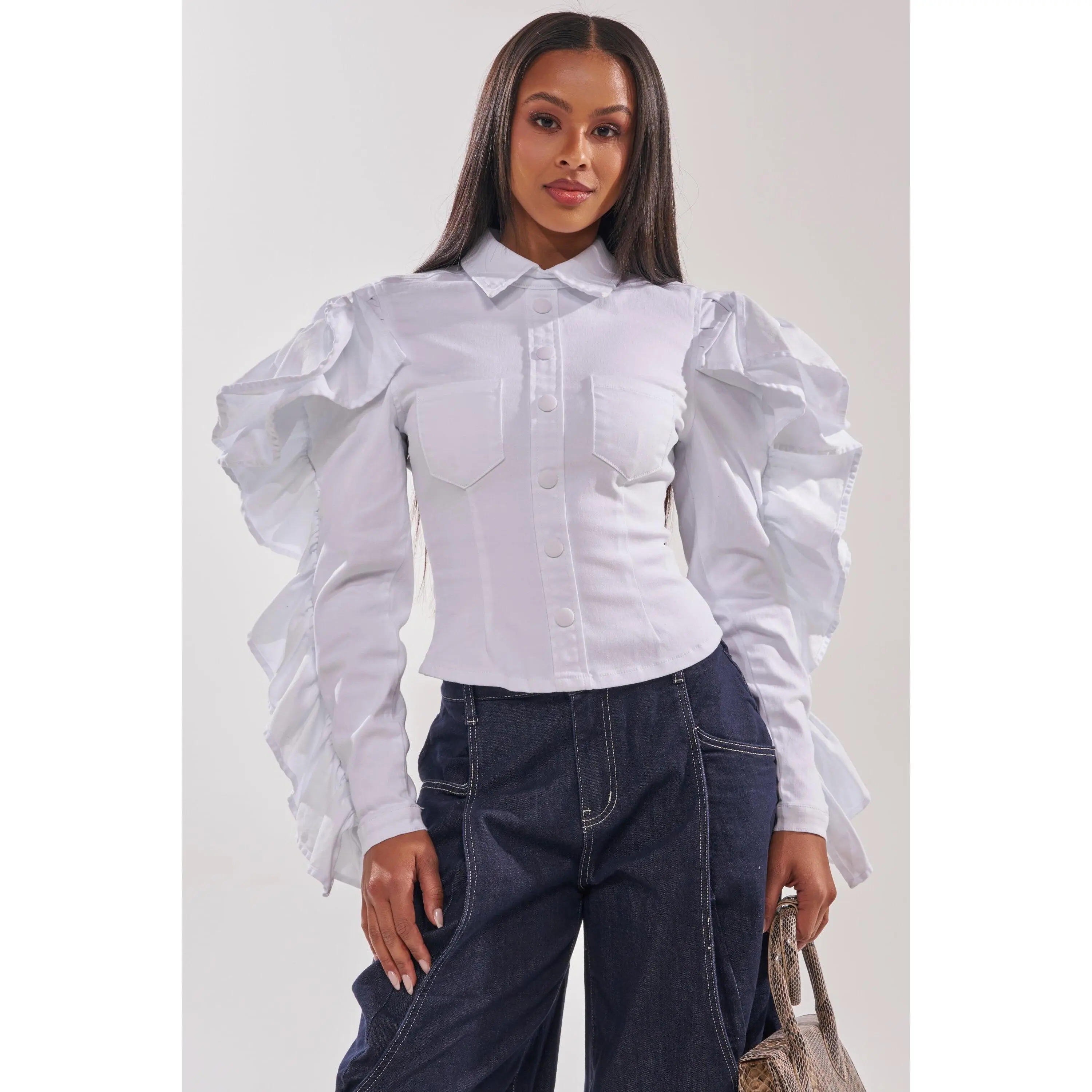 DREA RUFFLE SLEEVE BUTTON DOWN