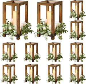 12 Pcs Wooden Wedding Lantern Centerpiece, Candle Holder Table Fireplace (No Candles & Flowers), Rustic Farmhouse Decor for Home Christmas Wedding Party Table