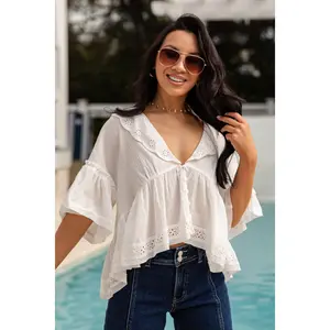 Radiantly Gorgeous White Eyelet Blouse