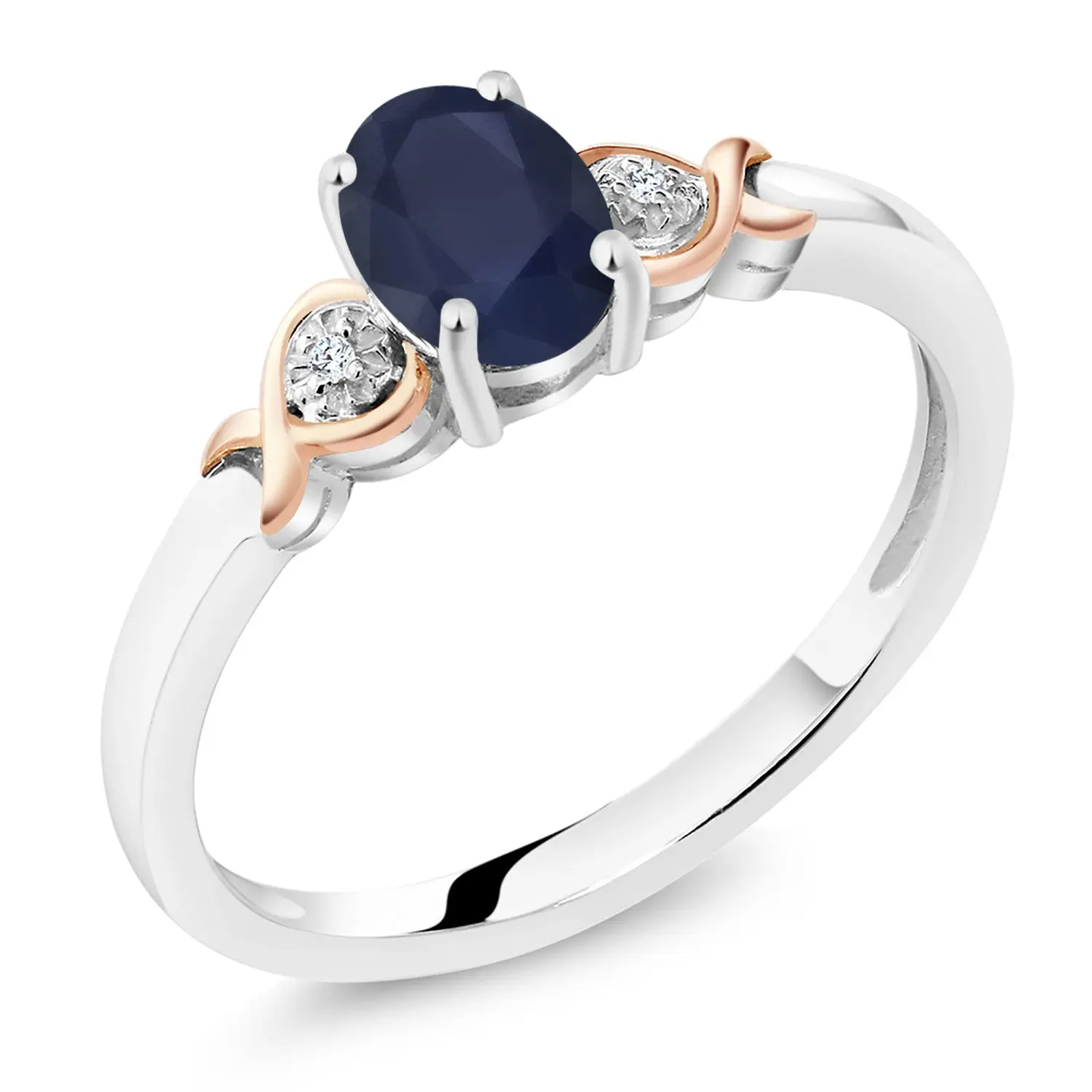 925 Sterling Silver and 10K Rose Gold 7X5MM Oval Gemstone Birthstone and Diamond Accent Engagement Ring | Wedding Anniversary Promise Ring For Women | Available In Size 5-9
