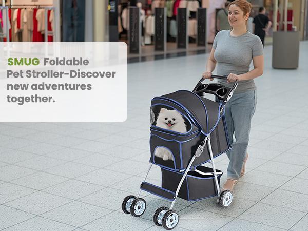 Pet Stroller for Dogs and Cats, Foldable, Lightweight and Durable, Ideal for Small to Medium Pets, Includes Storage Basket and Cup Holders