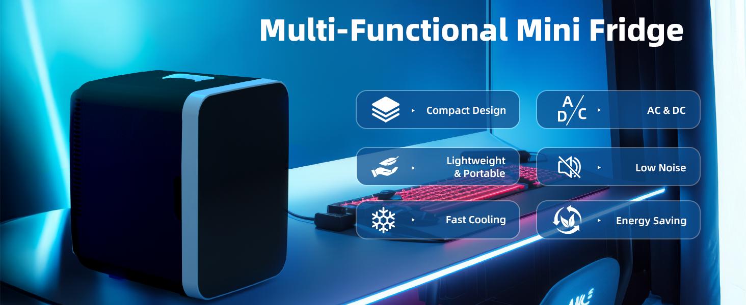 Antarctic Star Compact Mini Fridge, 10L Portable Small Refrigerator, 2.6 Gal Mini Fridge with AC/DC Adapters, Small Cosmetics Cooler for Beverage, Food, Makeup, Bedroom, Office, Dorm, Black