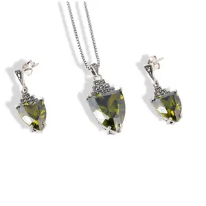 925 Sterling Silver Vintage Marcasite Triangle Jewelry Set – Necklace & Earrings