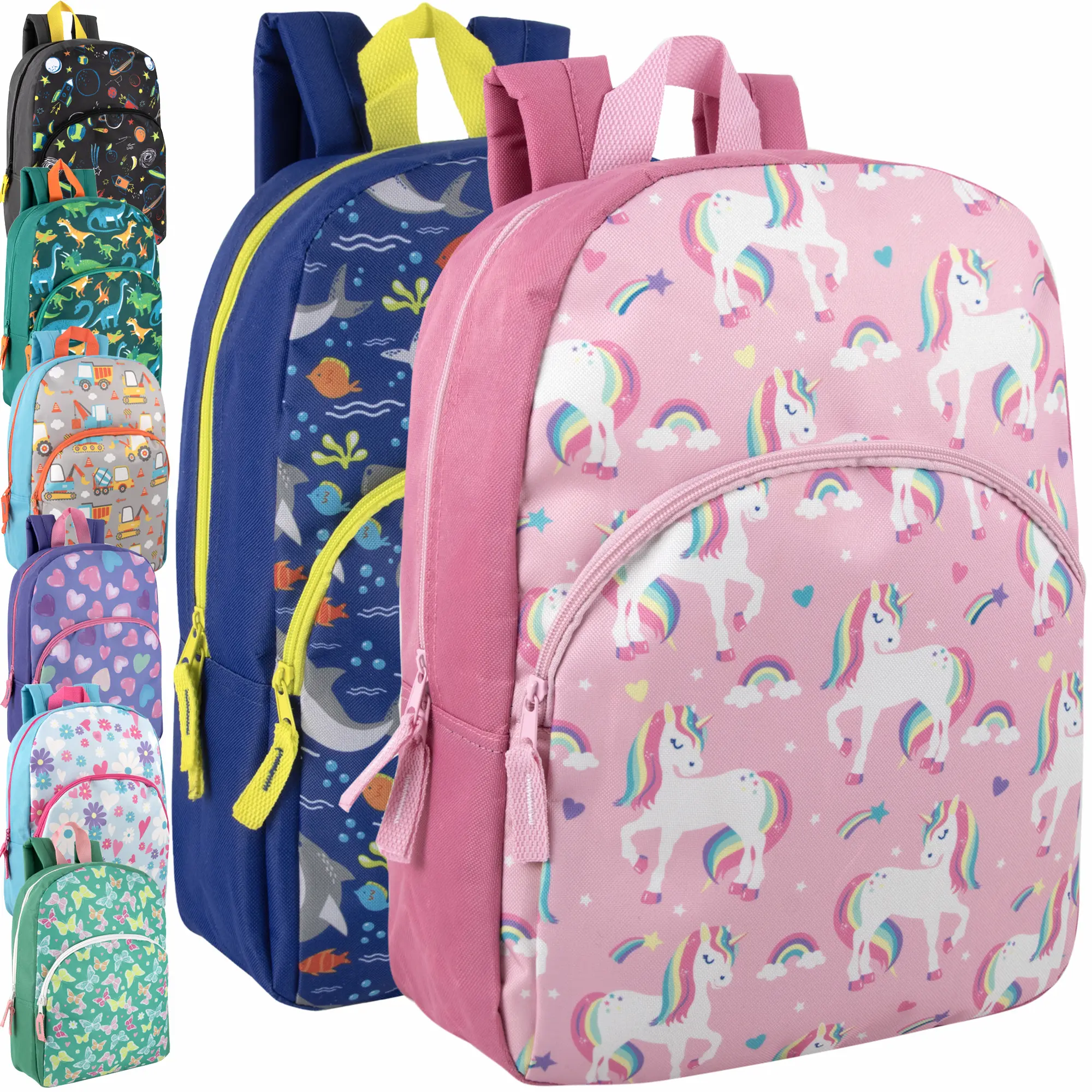 24 Pack of Bulk Wholesale 15 Inch Fun Printed Backpacks for Commute and Travel in Fantastic Creature Prints