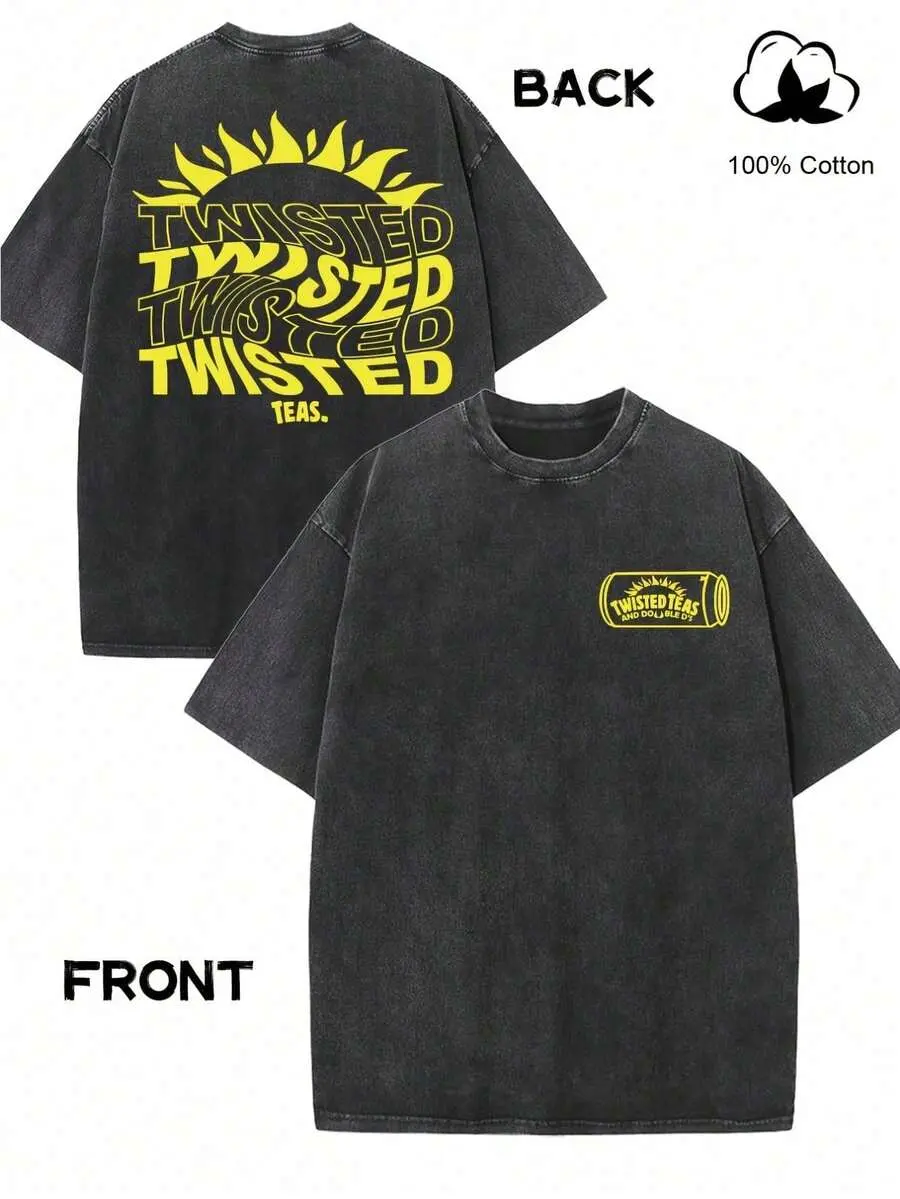 Twisted Tea Vintage-Inspired Men's Cotton T-Shirt - Double-Sided Print, Drop Shoulder Sleeves, High-Quality ThickRound Neck, Casual Streetwear Top