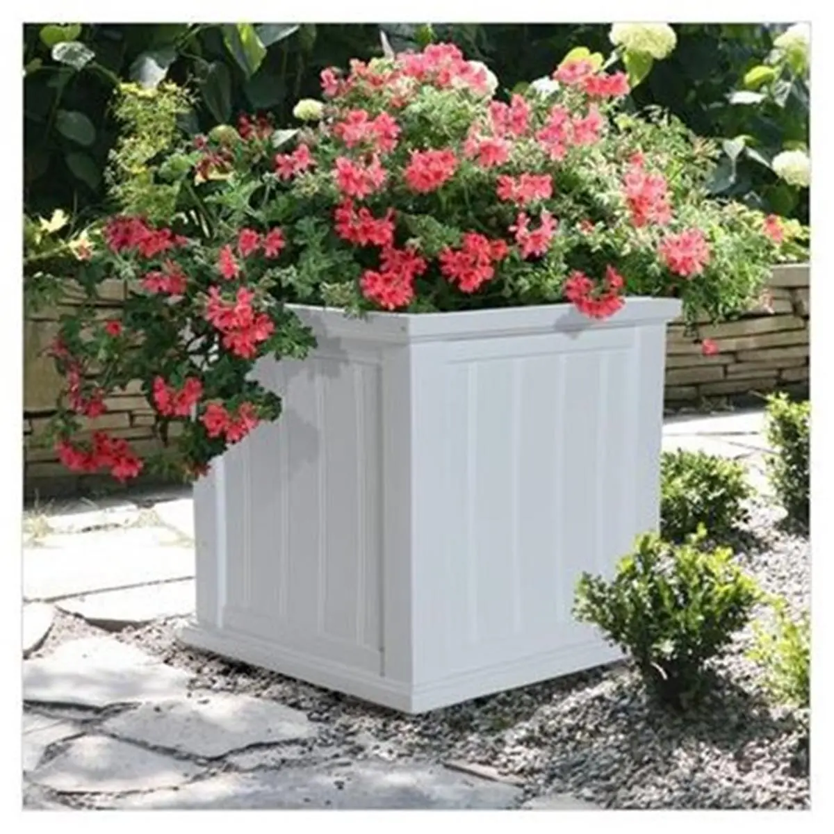 Cape Cod Double-Wall Polyethylene Sub-Irrigation Outdoor Patio Planter - White, 16"l x 16"w x 13"d, 10.7 gal, Root Growth Support, 15-Year Limited Warranty, Planters for Outside, Beaded Panel, Container Gardening Ideal