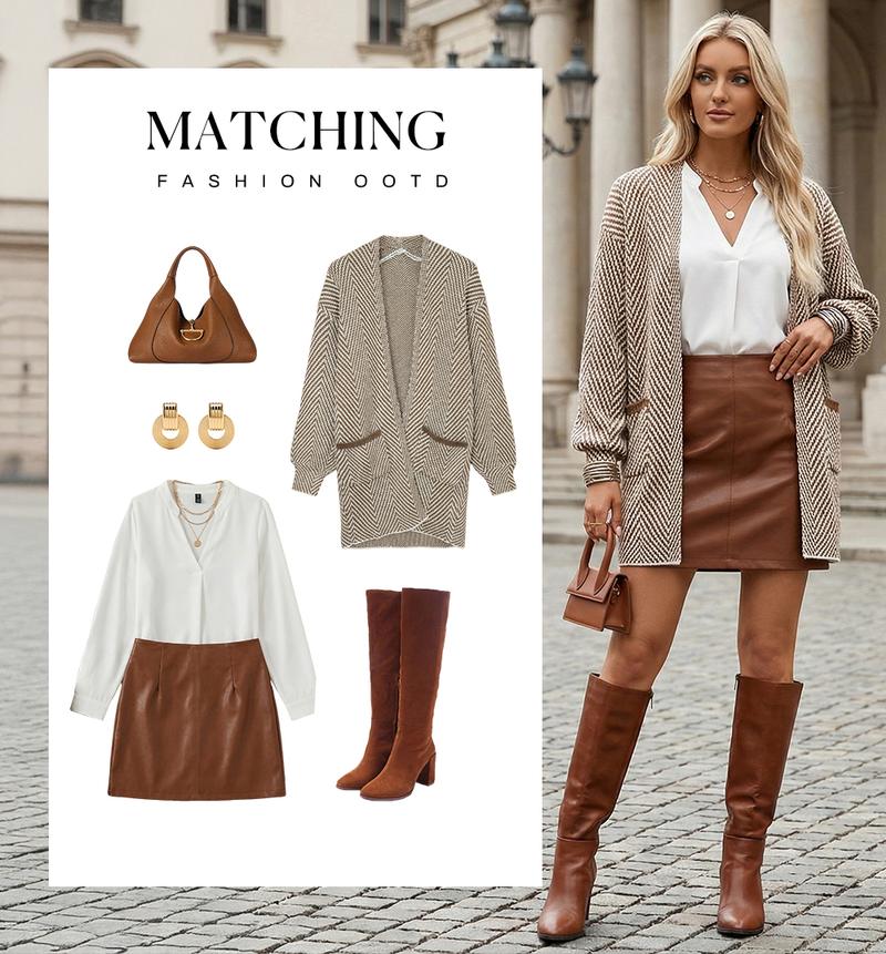 Sidefeel Womens 2026 Spring Outfits Long Sleeve Open Front Striped Cardigan Sweaters Chevron Chunky Knit Sweaters Coat