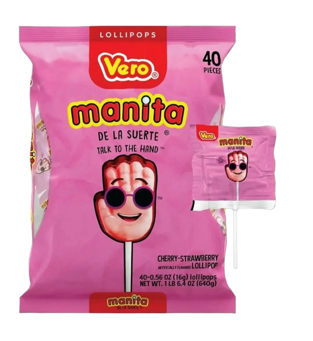 Vero - Paleta Manita - Strawberry & Cherry Flavored Lollipop 1lb Bag