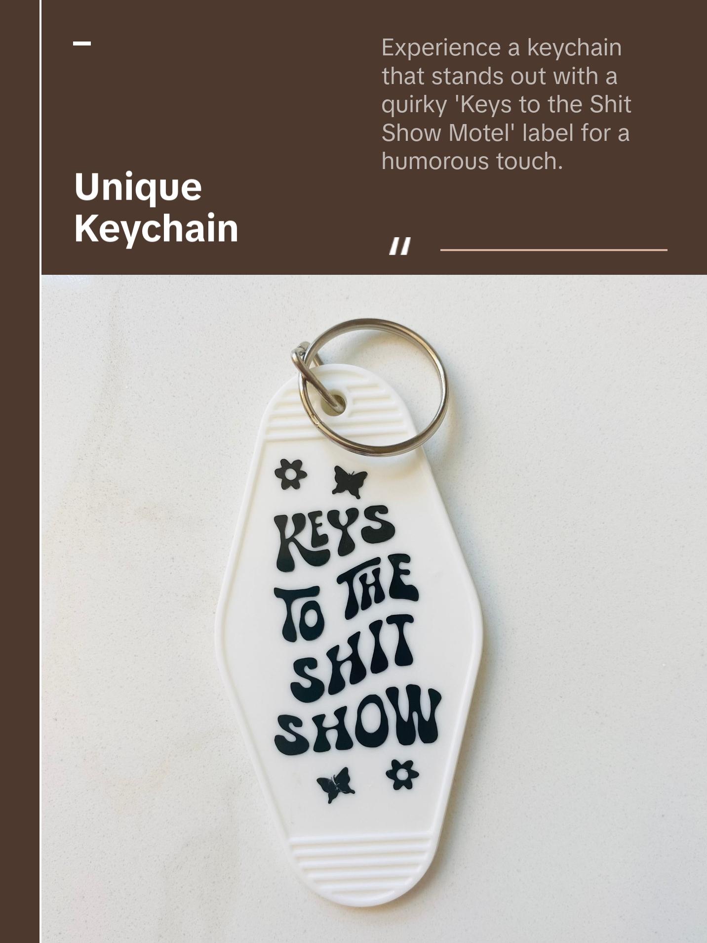 Keys to the Shit Show Motel Keychain, Funny Gift Idea, Trendy Car Accessory, Birthday Gift Idea, Gift Idea for Girlfriend, Podcast Lover, True Crime Lover, Book Lover, Sweet 16 Gift Idea, Retro Gift Idea