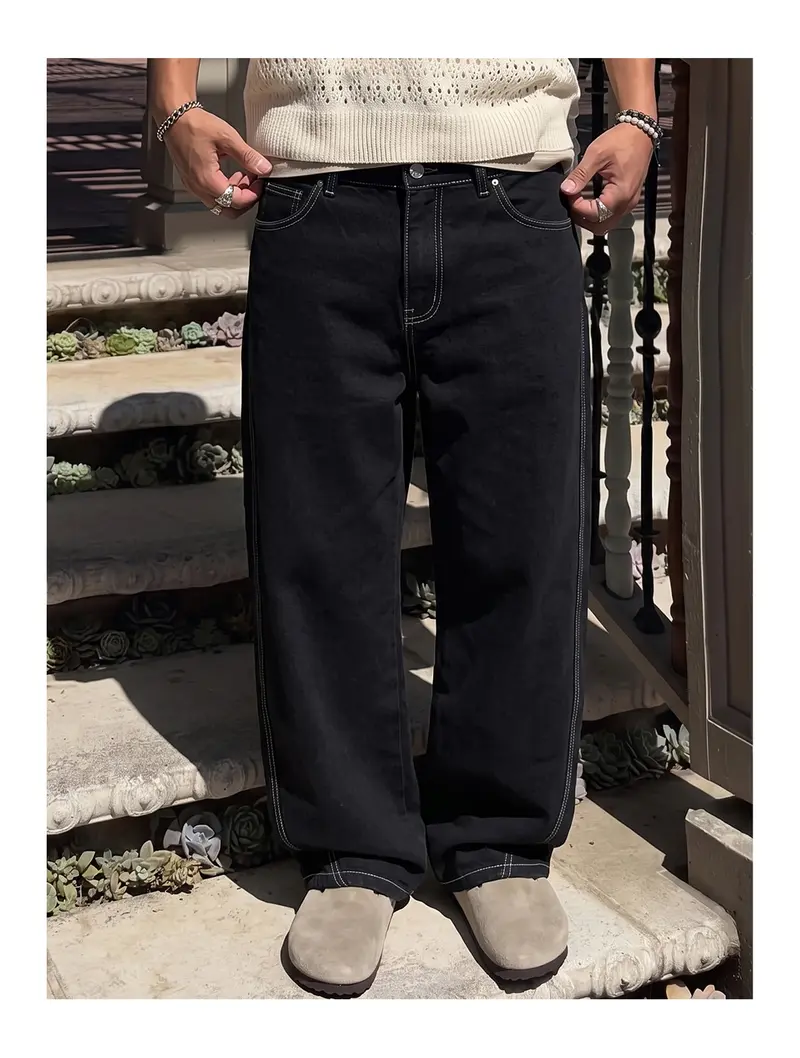 2-pack men’s long pants, men’s jeans, men’s cotton-blend jeans, loose straight wide-leg jeans.Retro washed design, available in multiple colors, suitable for everyday casual wear, school commuting, short trips, and holiday gatherings—ideal for a variety