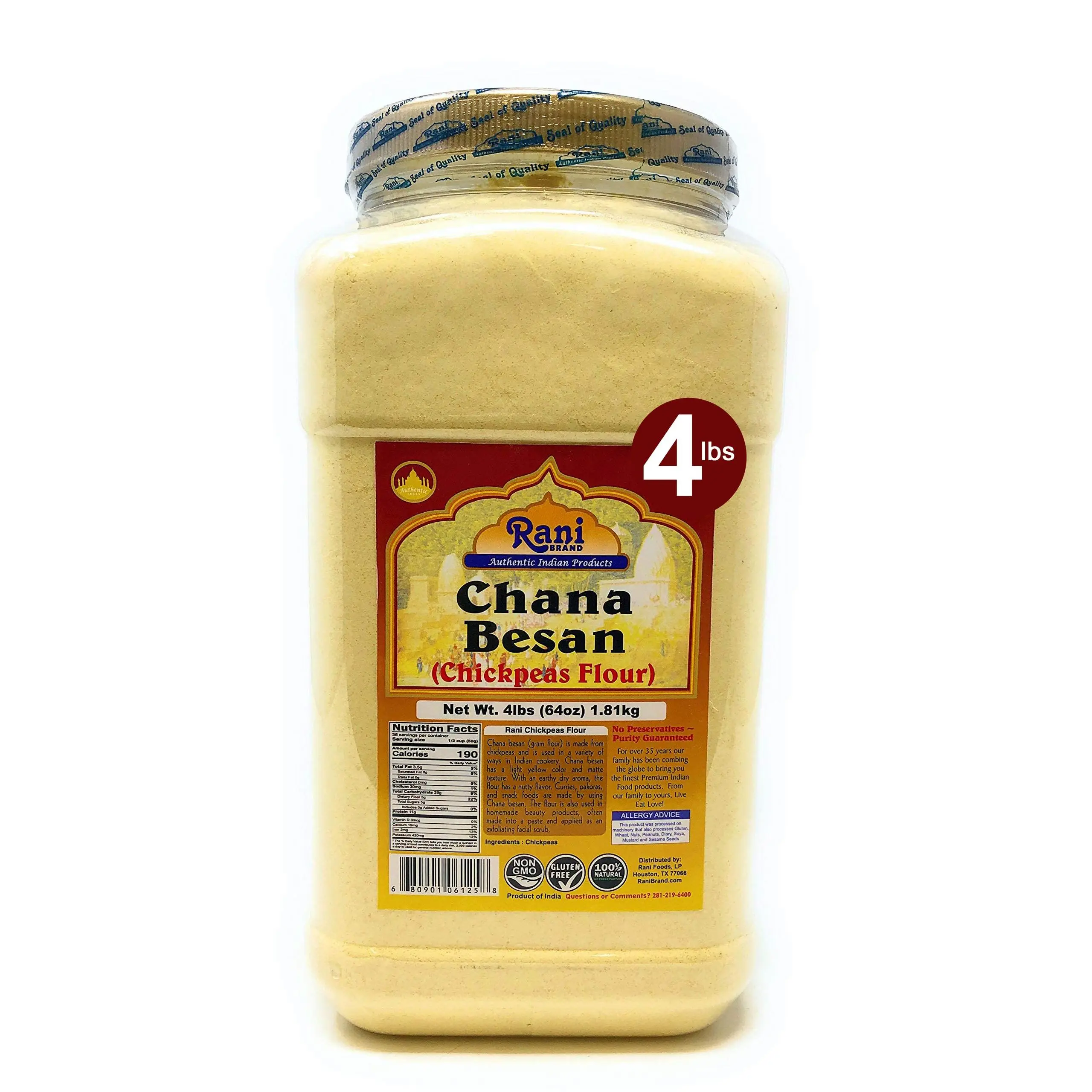 Rani Chana Besan (Chickpeas Flour, Gram) 64oz (4lbs) 1.81kg Bulk PET Jar ~ All Natural | Vegan | Gluten Friendly | NON-GMO | Indian Origin