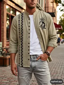 Chinese Style Men's Shirt - Casual Retro Classic Cotton Top with Ethnic Design & Button Front for Summer Vacation Outfits Vintage Stripe Clothes Menswear Traditional Jeans Vibe Gamis