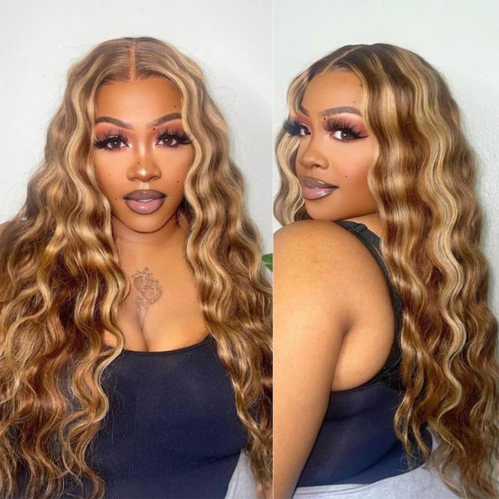 Honey Blonde Highlight Sew In P4/27 Human Hair Bundles  Loose Deep Wave Hair Bundles Ombre Brown Bundles for Quick Weave