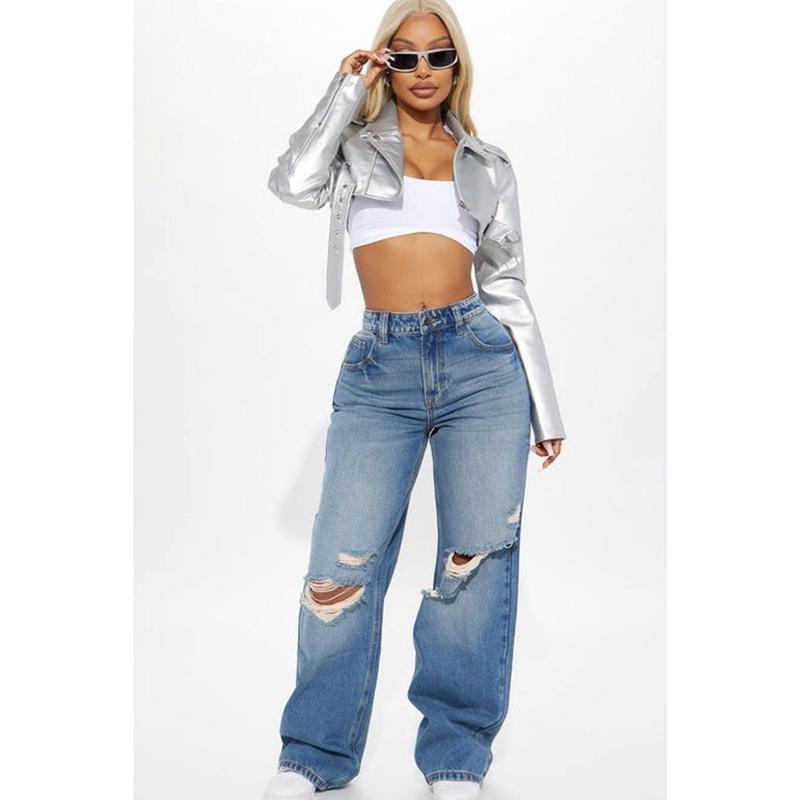 Pop It Crop It Faux Leather Jacket - Silver 2