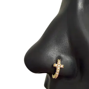 Diamond Luxe Cross Nose Hoop - Surgical Steel 20 Gauge 8mm Hypoallergenic Durable